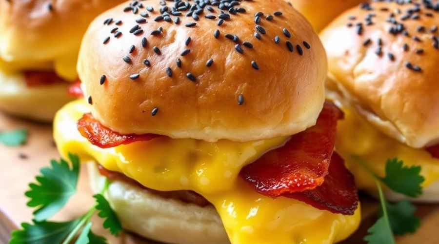 breakfast sliders with bacon egg and cheese