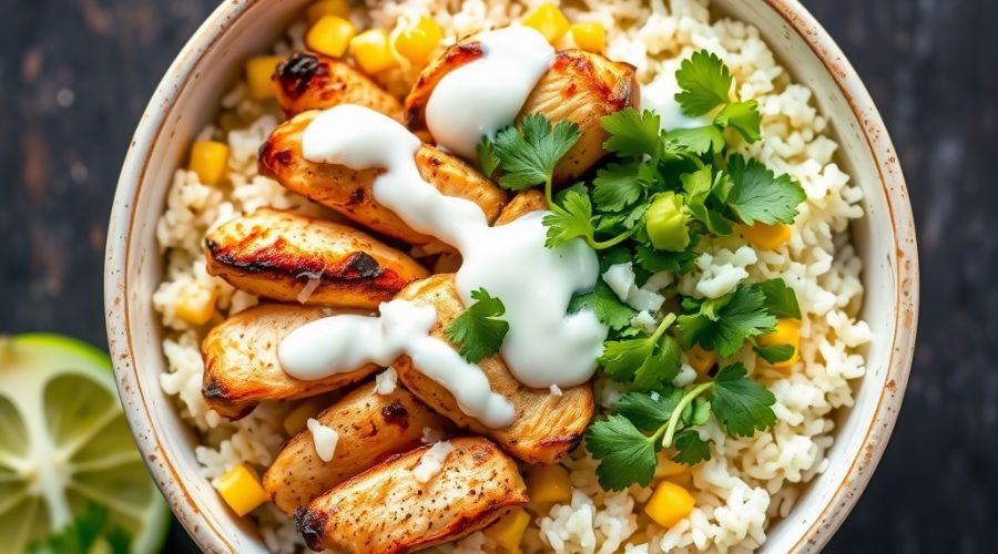 street corn chicken rice bowl